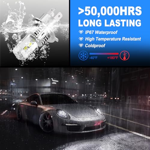 Image of AHOBXD Upgraded H4 Bulbs Super Bright 60000LM Brightness 900% White H4 /9003 Car Light Bulbs Cooling Fan 1:1 Halogen Size 100000hrs Long Lifespan Plug and Play Fog Lights Pack of 2