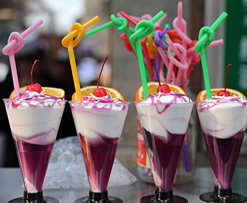 ALINK 200 PCS Flexible Plastic Drinking Straws, 10.2 Inches Extra Long Colorful Disposable Bendy Party Fancy Straws