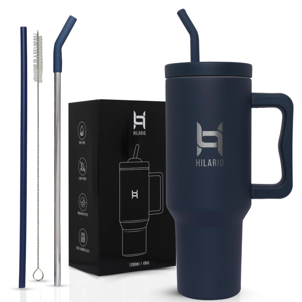 HILARIO 1200ml Stainless Steel Tumbler - Compact Tumbler with Handle, Lid, 2 Straws, Double Insulated Cup, 100% Leak Proof Tumbler for Traveling | Insulated Drinkware (Navy) (B0D5JXQNFC) Amazon Price History, Amazon Price Tracker