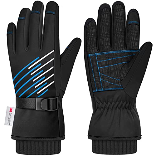 JUYANO Gant Ski Homme Femme Gants Hiver Chaud,Thermiques Anti-dérapants Imperméables et Coupe-Vent Gants Moto,Randonnée en Plein air Escalade Ski Course Conduite Gants de Cyclisme (XXL, Bleu)