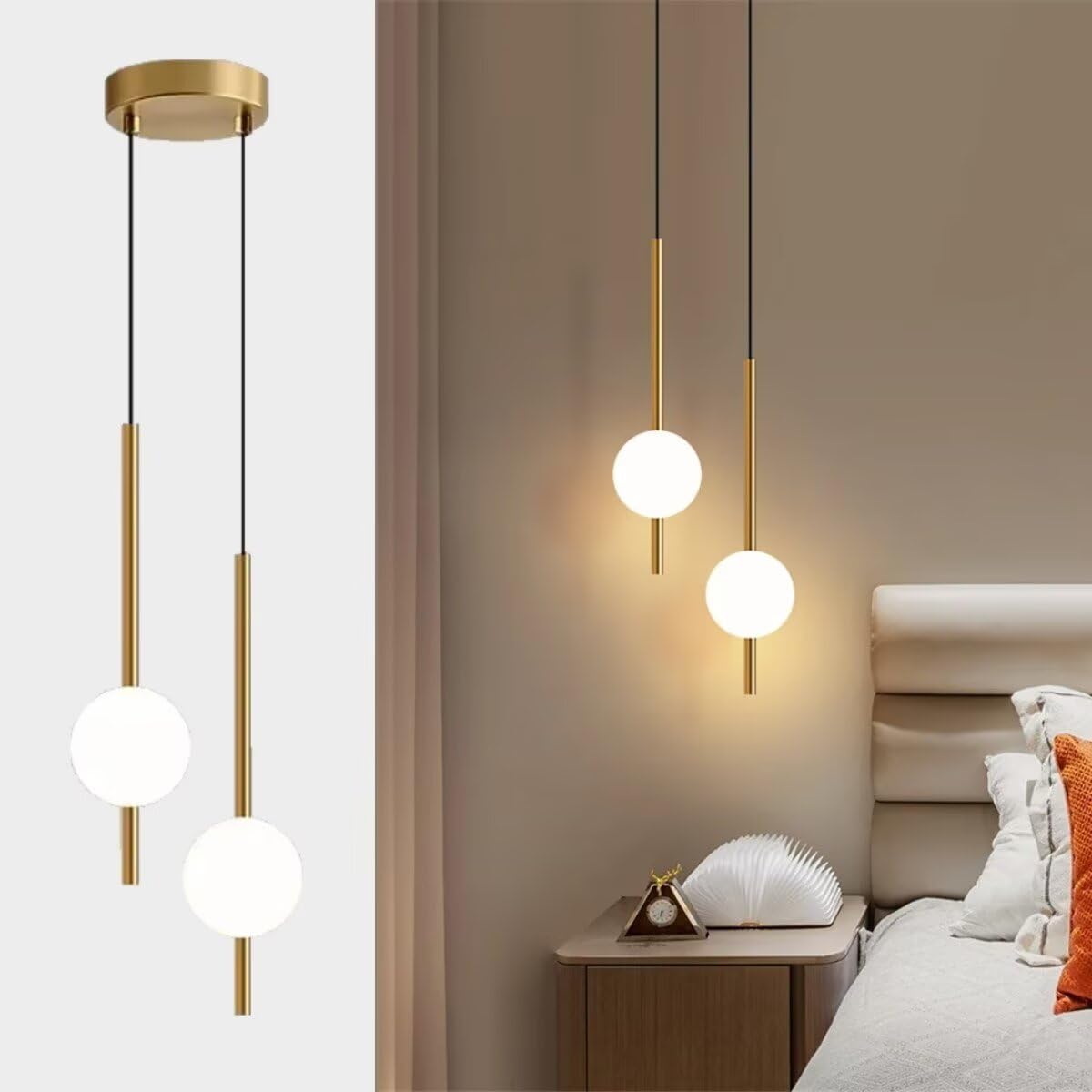 KXEcoLife Minimalist Black Globe Pendant Light - LED Hanging Lamp for Bedroom, Dining Room, Kitchen Island & Foyer Modern Linear Chandelier, High Ceiling Fixture, 1