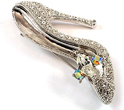 Ruselo High Heel Stiletto Shoe Crystal Rhinestone Brooch Pin- Mother's Day, Wedding, Birthday, Anniversary, Gift for Her. Great for Shawl, Pashmina, Scarf.