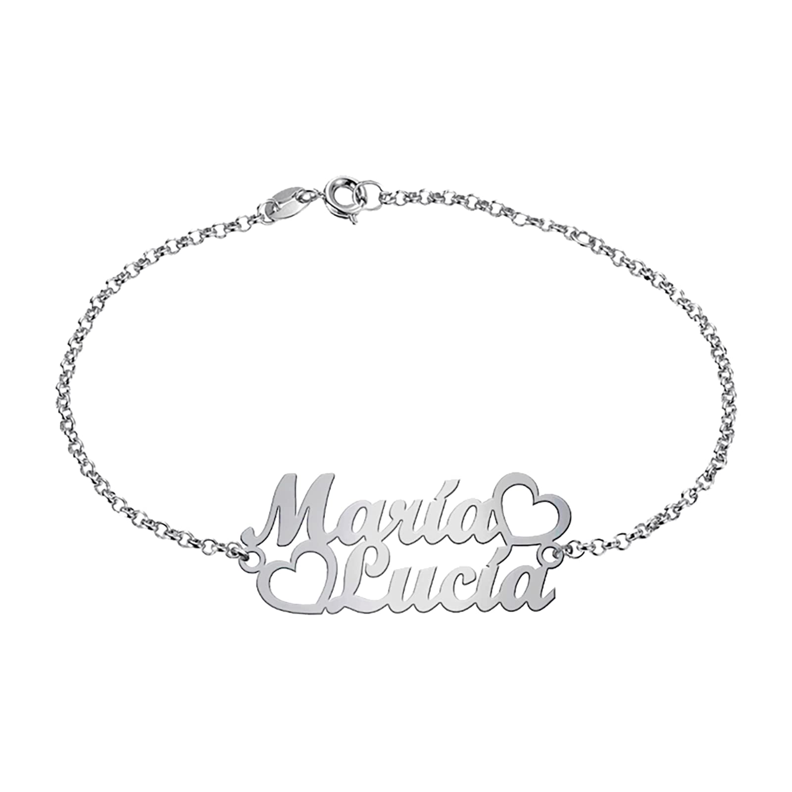 Mi Joya Personalizada Mi Joya Personalizada - Pulseras Personalizadas con Nombre - Plata de Ley - Regalo para mujer, niña, pareja (Con 2 Nombres)