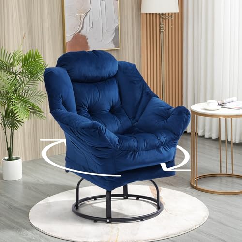 Swivel Lounge Chair,Lazy Chair,Comfy Chair with Soft Suede Fabric and Steel Frame,500lbs Capacity,Easy to Install (Dark Blue)