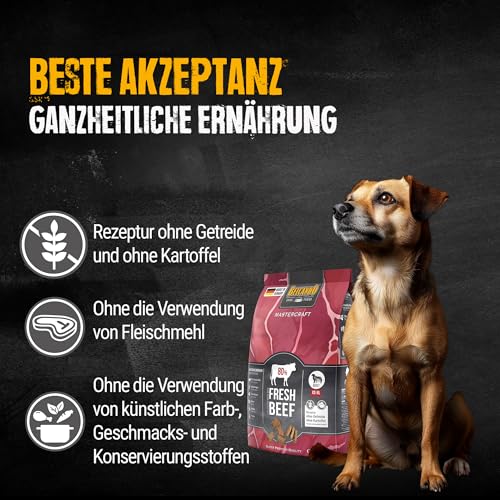 BELCANDO MASTERCRAFT Hundefutter trocken Fresh Beef, 500g, Trockenfutter für Hunde mit Rind, 80% Frischfleisch, getreidefrei, für alle Rassen, Made in Germany