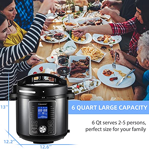 Transonic Opa160 Pressure Cooker Air Fryer Combo, 6 Quart 1500W Multi Cooker Pressure Cooker Air Fryer, All In 1 Pressure Cooker With Air Fryer Lid, Large Led Display, Black Metallic #TOP5