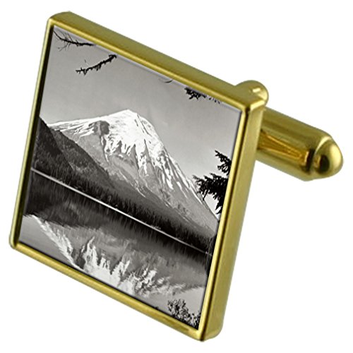 Gemelos Monte Fuji tono oro y pisacorbatas de cristal para lucir impecable en bodas y reuniones