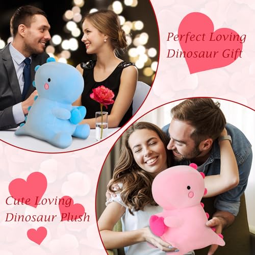 SQEQE Dinosaur Stuffed Animal, Loving Soft Dino Plush Toys with Holding Heart for Valentine Day, Sweet Romantic Anniversary Birthday Gift for Her Girls Boys Girlfriend Pink 30CM