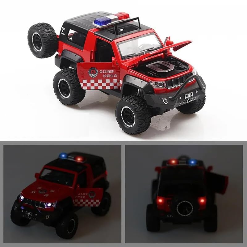 Image of Kids Model 1:32 Police Jeep Die Cast Metal Car Pull Back Action Opening Doors with Realistic Engine Sound Lights Toy Car Gift for Boys - Red