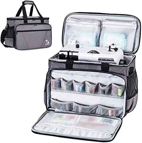 Golkcurx Sewing Machine Case with Removable Padding Pad, Tote Bag for Sewing Machine with Shoulder Strap for Most Standard Singer, Brother, Janome, Grey