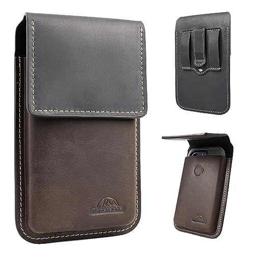 Étui de téléphone en cuir avec clip de ceinture Topstache marron universel L