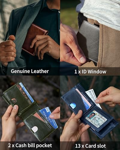 Image of Artpaxy Mens Wallet Bifold Genuine Leather RFID Blocking Wallet for Men with 1 ID Windows 13 Card Holders 2 cash pockets 1 Gift Box