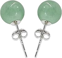 Vista 12 de Aretes de jade, aretes de jade verde para mujer, aretes de plata de ley 925 para orejas sensibles, joyería de jade para mujeres y hombres Plateado
