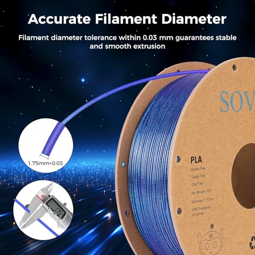 Image of Sovol Silk PLA Filament with Blue Glitter 1kg 1.75mm, Color Changeable 3D Printer Filament 2.2lbs, Chameleon Shiny PLA Material + /-0.03mm, Shimmering 3D Printing Filament, Klein Blue