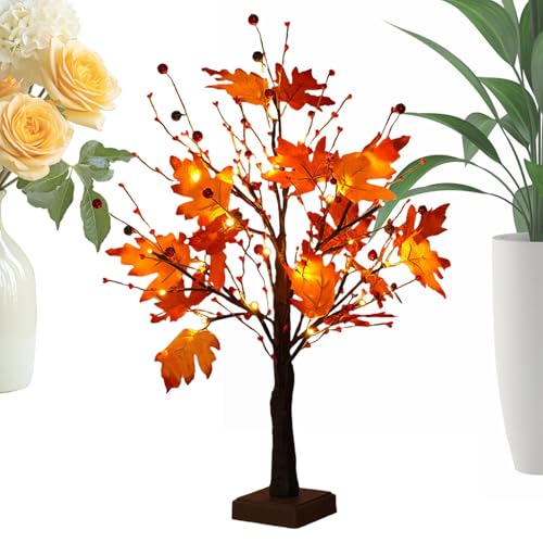 Luces de hojas de arce, luces de otoño, decoraciones de árboles de otoño, árbol de mesa artificial de 23 pulgadas, árbol artificial de otoño iluminado, lámpara de árbol de Acción de Gracias iluminada,