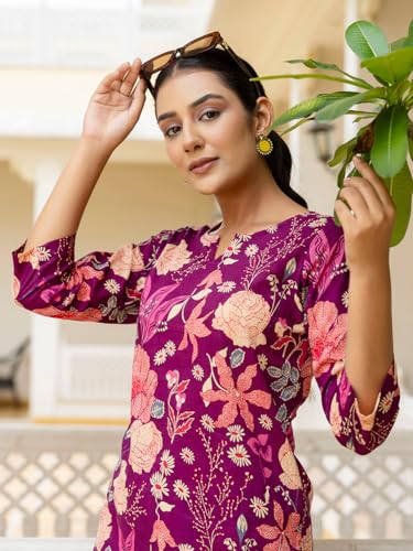 Image of feranoid Elegant V-Neck 3 /4 Sleeve Kurta & Pant Co-ord Set (S-XXL)