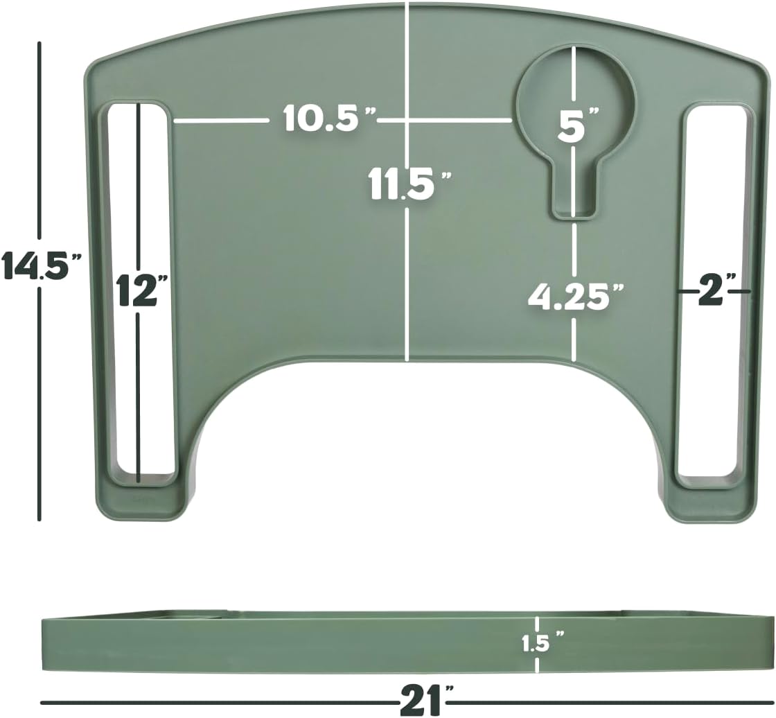 Sigo Green Walker Tray for Rolling Folding Walker, Tray Table with Cup Holder for Standard Walkers Seniors, Detachable Non Slip TV Accessories Basket Holding Plate Cups Clip On Small Bag Carrier