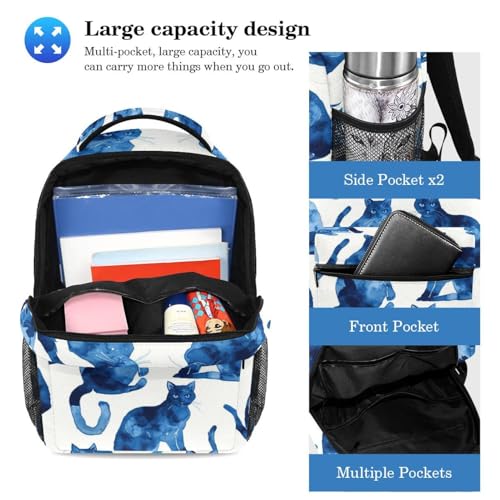 Sac d'école avec trousse à crayons chat bleu grande capacité - 3