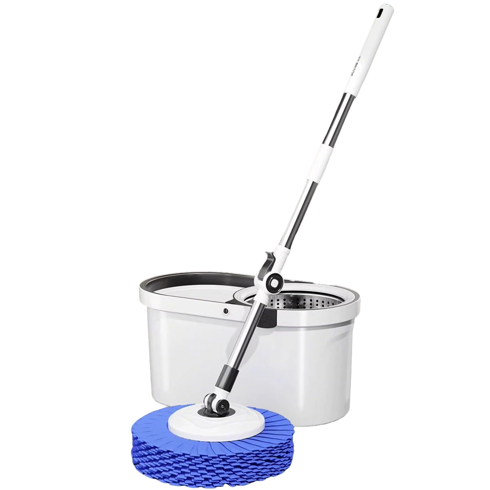 Este Conjunto de fregona y Cubo Giratorio con escurridor para el hogar Incluye: Cabezales de Microfibra giratorios de 360°, Cubo con Cesta de Secado Desmontable, fregona húmeda para Limpieza