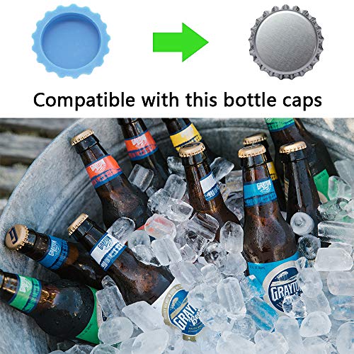 Beer Bottle Caps, Gooze 12 Pack Beer Saver Silicone Rubber Bottle Cap, Soda Bottle Stopper Hat, Reusable Reseal, 6 Colors, Used for Beer, Soda, Soft Drink, Home Brewing, Bottle Mark, With Opener - Thumbnail 3
