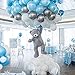 102Pcs Blue White and Grey Balloon Garland Arch Kit-100pcs Latex Balloons, 16 Feets Arch Balloon Strip Tape for Elephant Baby Shower Boy Birthday Party Decorations