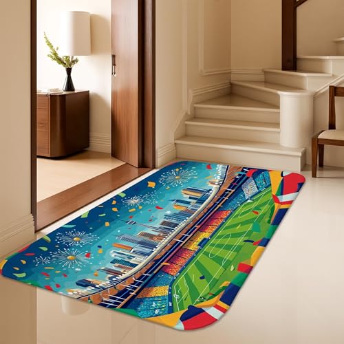 Tapis de feux d'artifice bleu moderne poils courts anti-perte