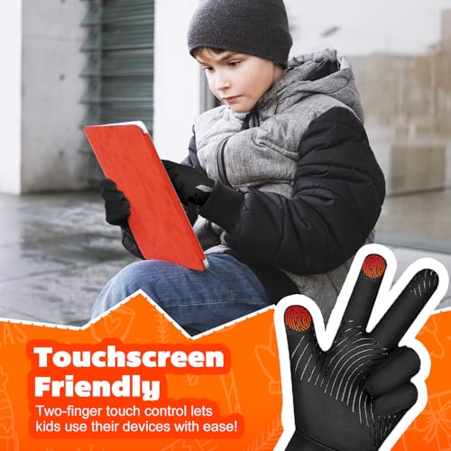 OOPOR Winter Handschuhe Kinder Fahrradhandschuhe Touchscreen - Anti-Rutsch Winddichte Radhandschuhe Herbst früher Winter Laufen Winterhandschuhe Junge Mädch für Outdoor Sport Fahrrad 4-12 Jahre