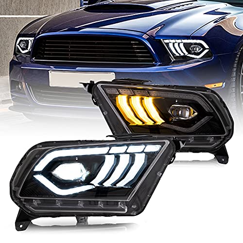 VLAND Projector Led Headlights Compatible with Mustang 2010-2014 w/Amber Sequential Turn Signal w/Dynamic Animation& Breathing Lighting