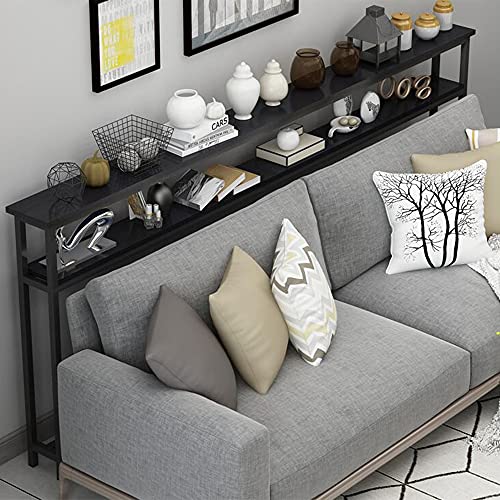 ZEELYDE Mesa auxiliar/mesa auxiliar, mesa de café para sala de estar, estante abierto de almacenamiento de 2 niveles, mesa de consola de madera, sofá estrecho, muebles modernos para el hogar