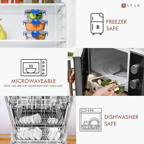 Image of Razab 30 PC Glass Food Storage Containers with Lids - Reusable Glass Meal Prep Containers for Lunch and Leftovers - Airtight & Leakproof Snap Locking Lids - Oven, Freezer, Microwave, Dishwasher Safe