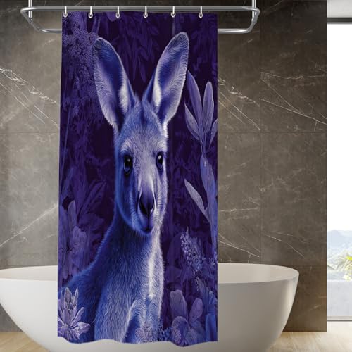 BaoNews Niedlicher Känguru-Dekor-Duschvorhang, Känguru in lila Pflanzen, Polyester, Duschvorhang für Duschkabine, Badezimmer, wasserdicht, mit 6 Haken, 91,4 x 183,9 cm
