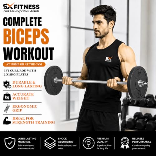 Image of Home Gym Combo, Home Gym Set, 14 Kg Rubber Weight Plates (2.5Kg X 4 Plates + 1Kg X 4 Plates) with Solid Dumbbell Rod, 3Ft Plain Rod and Accessories