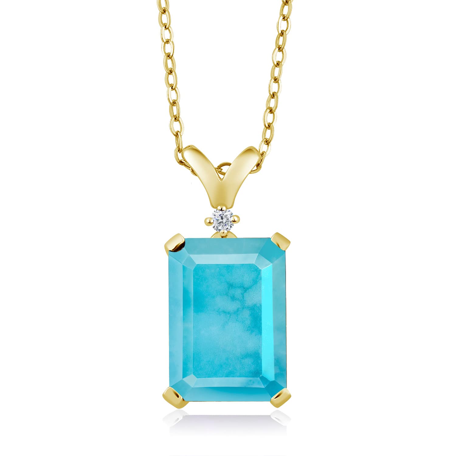 Gem Stone King 5-10 Cttw Gemstone Birthstone and White Diamond Pendant Necklace for Women | 18K Yellow Gold Plated Silver | Emerald Cut 14X10MM with 1MM Round Accent | 18 Inch Chain