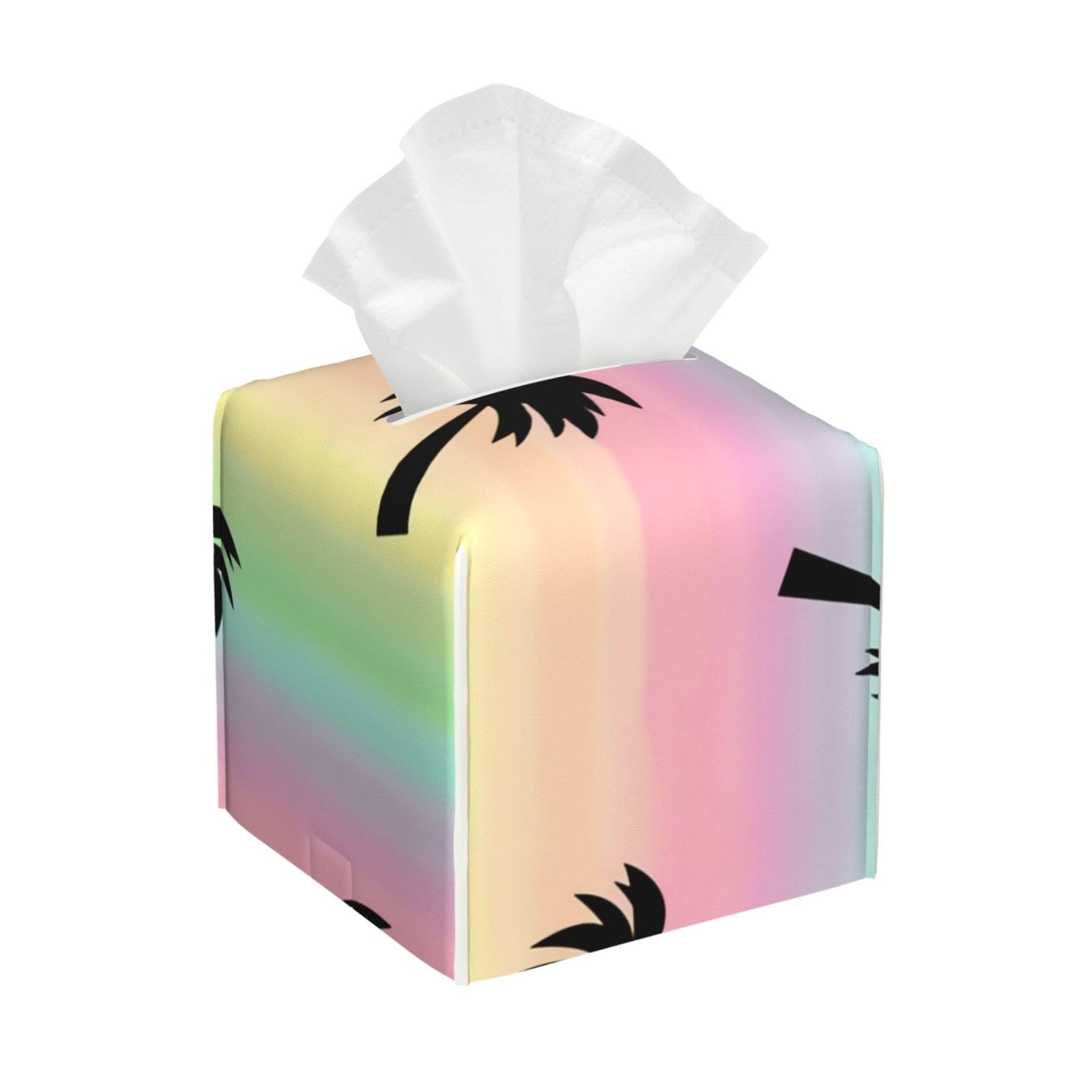 Xingfox As Pic Colorful Rainbow Palm Tree Tissue Box Cover, Fashionable Decorative Storage Box, Suitable For Most Places