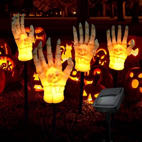 Mani Scheletriche Solari,Decorazioni di Halloween,Luci Solari a Forma di Teschio,Decorazioni da Giardino,per Lampade da Giardino Esterne,Prato,Vialetto,Paesaggio