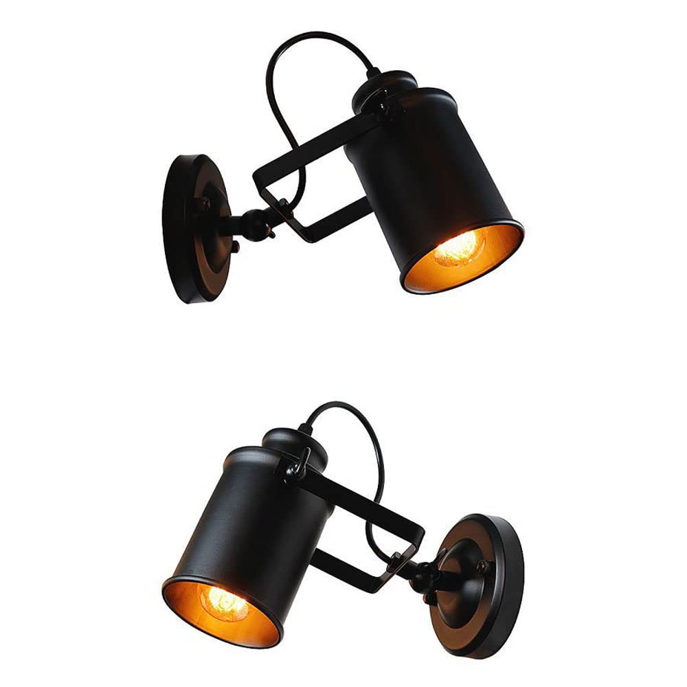 RXPVUXE Vintage Industrial Wall Light Fixture Set Of 2, Adjustable Wall Sconce Matte Black Farmhouse Rustic Metal Wall Lamp, Retro Bedside Reading Light E27 Hardwired Indoor Sconces