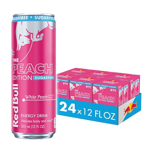 Image of Red Bull Sugarfree Energy Drink, White Peach, Peach Edition | contains caffeine, taurine, B-vitamins, sweeteners, and water, 12 fl oz, 24 cans (6 packs of 4)