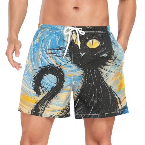 Traje de baño para hombre de secado rápido y tejido ligero de gato negro