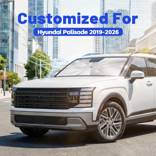 Image of Car Windshield Sun Shade for Hyundai Palisade 2019-2026 -[Reflective Coated Fabric] Sunshade Umbrella for Front Window, Car Shades Sun Visor Keep Car Cool and Protects Interior, 1:1 Exact Fit