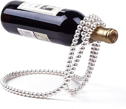 Novelty Pearl Necklace Wine Rack, Artificial Pearl Necklace Floating Wine Rack, Metal Hanging Suspended Red Wine Rack Wine Bottle Holder Rack, Home
