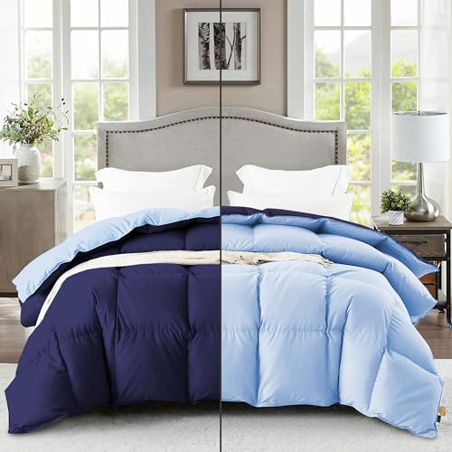 Image of Fluffy 600 GSM Winter Comforter Single Bed 60 inchX90 inch - 600 GSM Heavy Winter Quilt Microfiber Rajai /Duvet /Blanket Super Soft Single Size - Navy Blue /Sky Blue Color