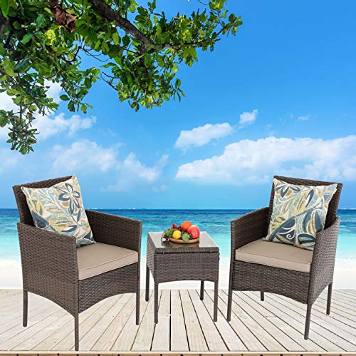 HTTH 3 Pieces Patio Chair Sets, Outdoor Wicker Patio Garden Furniture Sets Modern