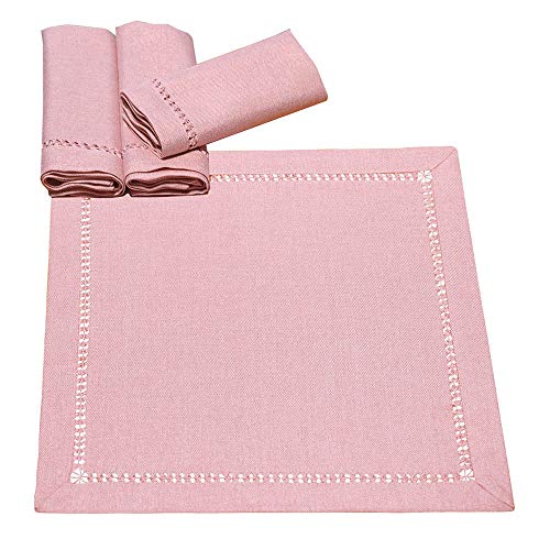 Grelucgo Handcrafted Pink Color Dining Table Napkins, Double-Hemstitched (Pink, 12 x 12 Napkins (Set of 4))
