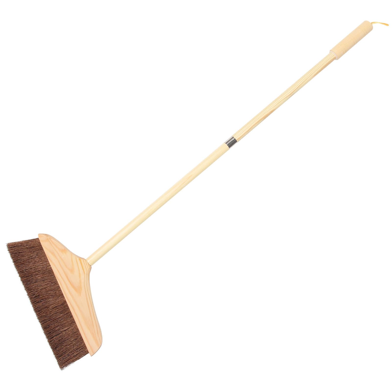 Yardwe Scopa in Legno e Fibra di Palma Manico per Pulizia Pavimenti, Lato Piatto Stabile e Foro Creativo per Appendere, per Uso Domestico