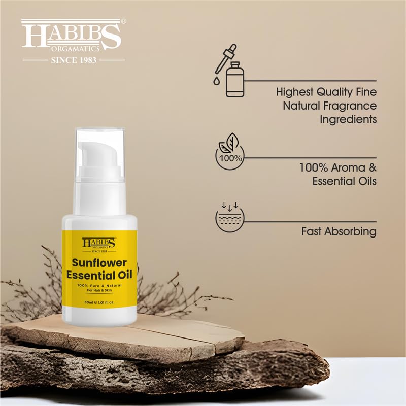 Image of Habibs Orgamatic Pure Sunflower Carrier Oil - 100% Natural, Cold-Pressed for Skin, Hair & Massage 30ML