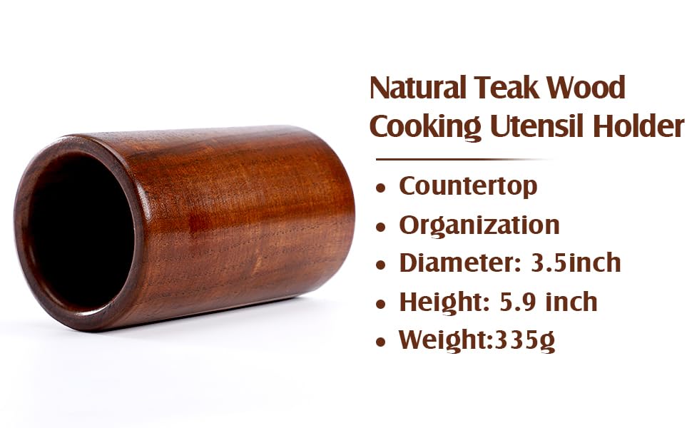 9 Piece Natural Teak Wooden Kitchen Utensil Set with Spoon Rest - Comfort Grip Cooking Spoons and Utensils Holder