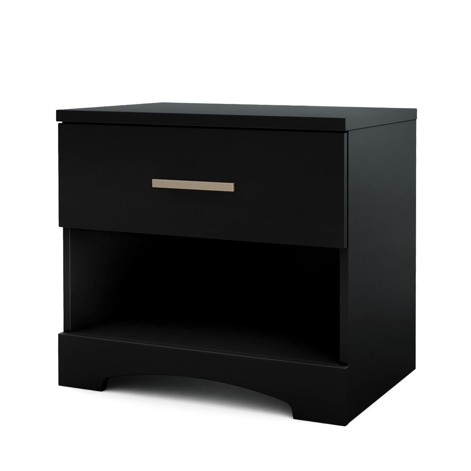 South Shore Gramercy 1-Drawer Nightstand, Pure Black with Metal Handle, 17D x 22.25W x 19.75H in