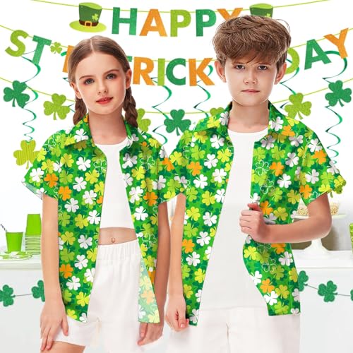 Image of Remimi Unisex Kids Hawaiian Button Up Shirt Boys Funny Print Aloha Beach Short Sleeve Tops 5-14 Years