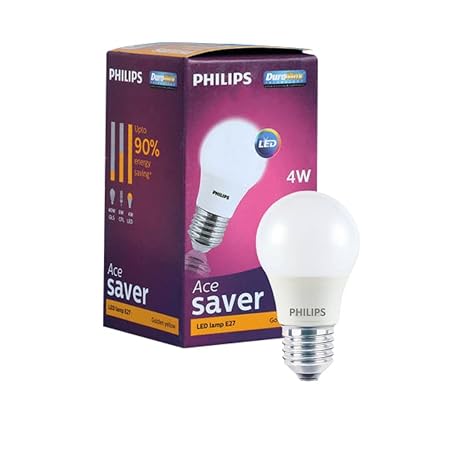 Philips Ace Saver Base E27 4-Watt LED Lamp (Golden Yellow and Warm White)