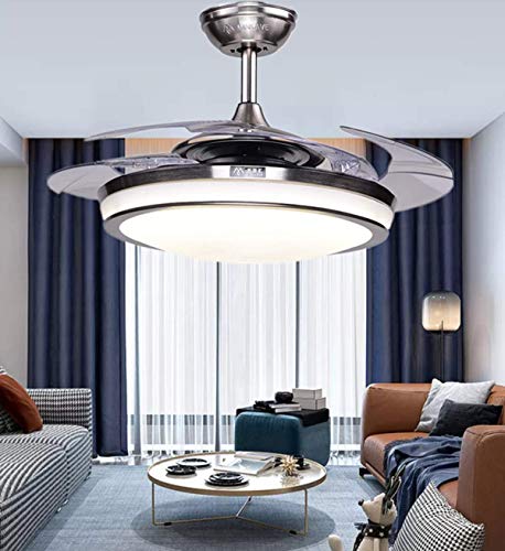 ONEKISS Retractable Blades Ceiling Fan with Lights, 3 Speeds 3 Colors Ceiling Fan with Remote Control, Silver Chandelier Ceiling Fan for Living Room Dining Room, Silent Fan Light with LED Indoor 42"